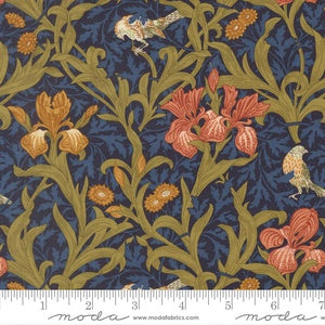 Morris Muse Iris Florals Birds M13380 14 Twilight - By Barbara Brackman