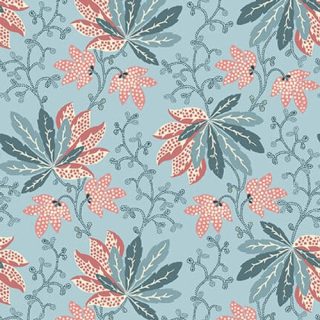 Bannard's Hills Floral Fan 2938-17 Light Teal Teal By Michelle Yeo
