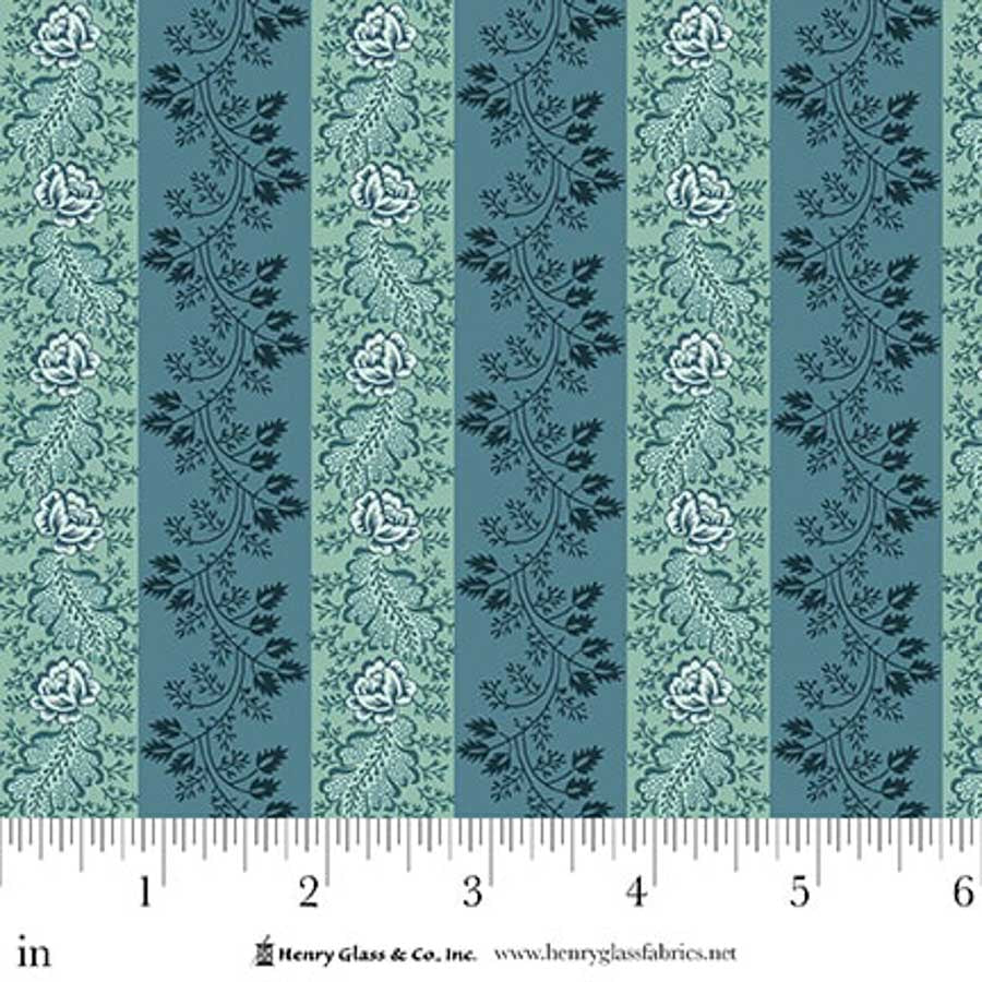 Lost Gardens of Heligan Floral Awning Stripe 3594-77 Blue - By Michelle Yeo