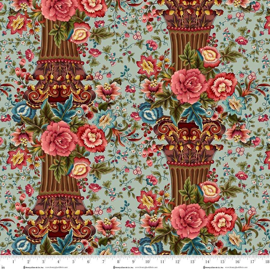 Lost Gardens of Heligan Column Stripe 3599-17 Light Teal - By Michelle Yeo