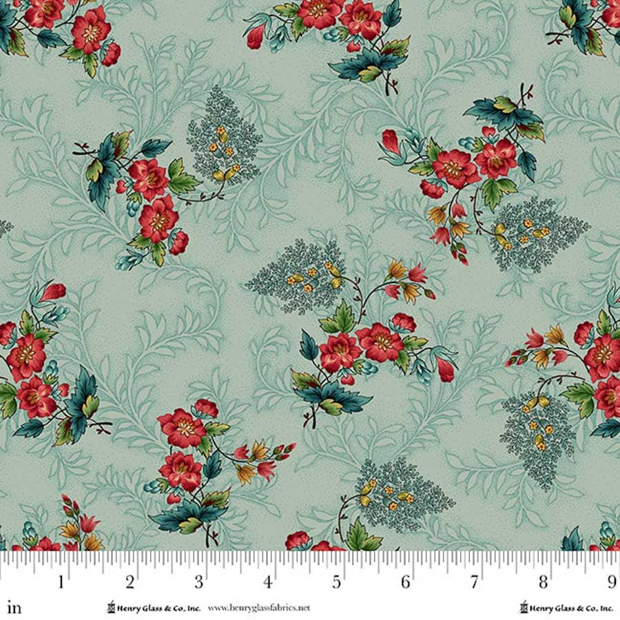 Lost Gardens of Heligan Primrose Toss 3601-17 Light Teal - By Michelle Yeo
