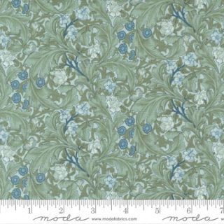 Morris Meadow Liecester Small Leaf M8374-16 Aquamarine by Barbara Brackman