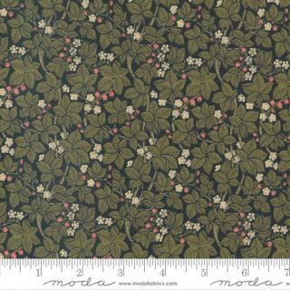 Morris Meadow Bramble Small Floral Leaf M8375-21 Damask Black by Barbara Brackman