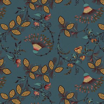 Lille Fan Floral 2761-77 Teal By Michelle Yeo