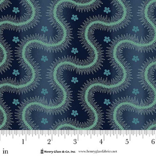 Lost Gardens of Heligan Serpentine Stripe 3589-77 Prussian Blue - By Michelle Yeo