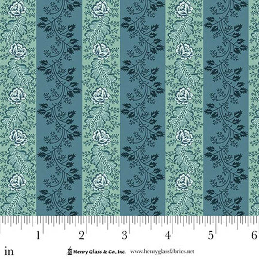 Lost Gardens of Heligan Floral Awning Stripe 3594-77 Blue - By Michelle Yeo