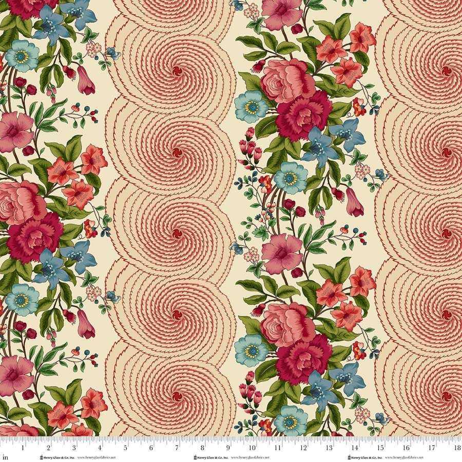 Lost Gardens of Heligan Large Border Stripe 3598-44 Cream - By Michelle Yeo